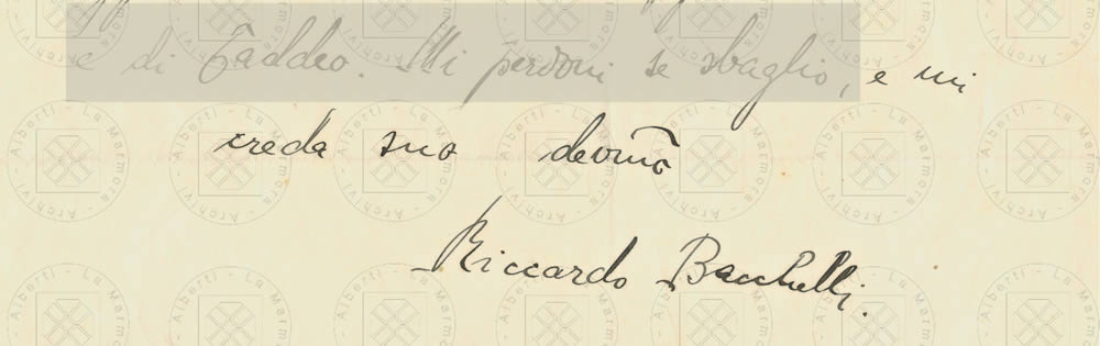 Su Oreste, da una lettera di Riccardo Bacchelli ad Alberti, 1927, firma